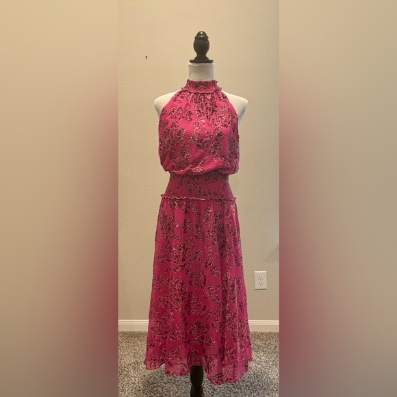 White House Black Market Floral Burnout Smocked Neck Midi Dress - Picture 5 of 12